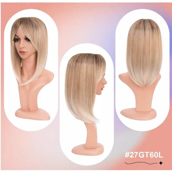 Hair Toppers with Bangs 6x6 Lace Base 14 inch Brown Mixed Blonde - Picture 3 of 5